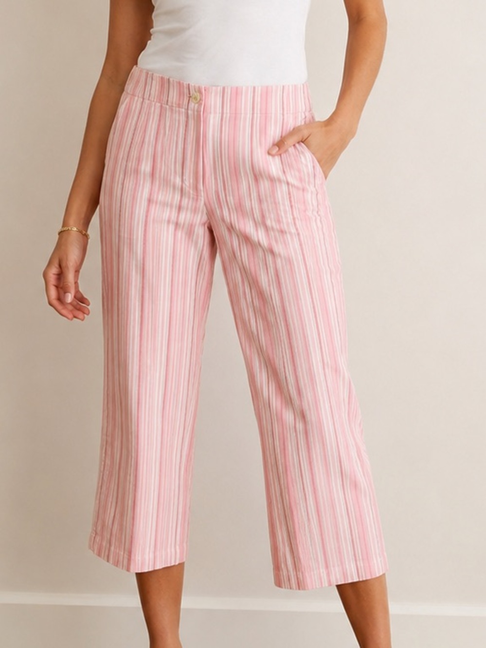 VİLLAGER Women Capri Striped Pants Size 12 Color Pink White Red